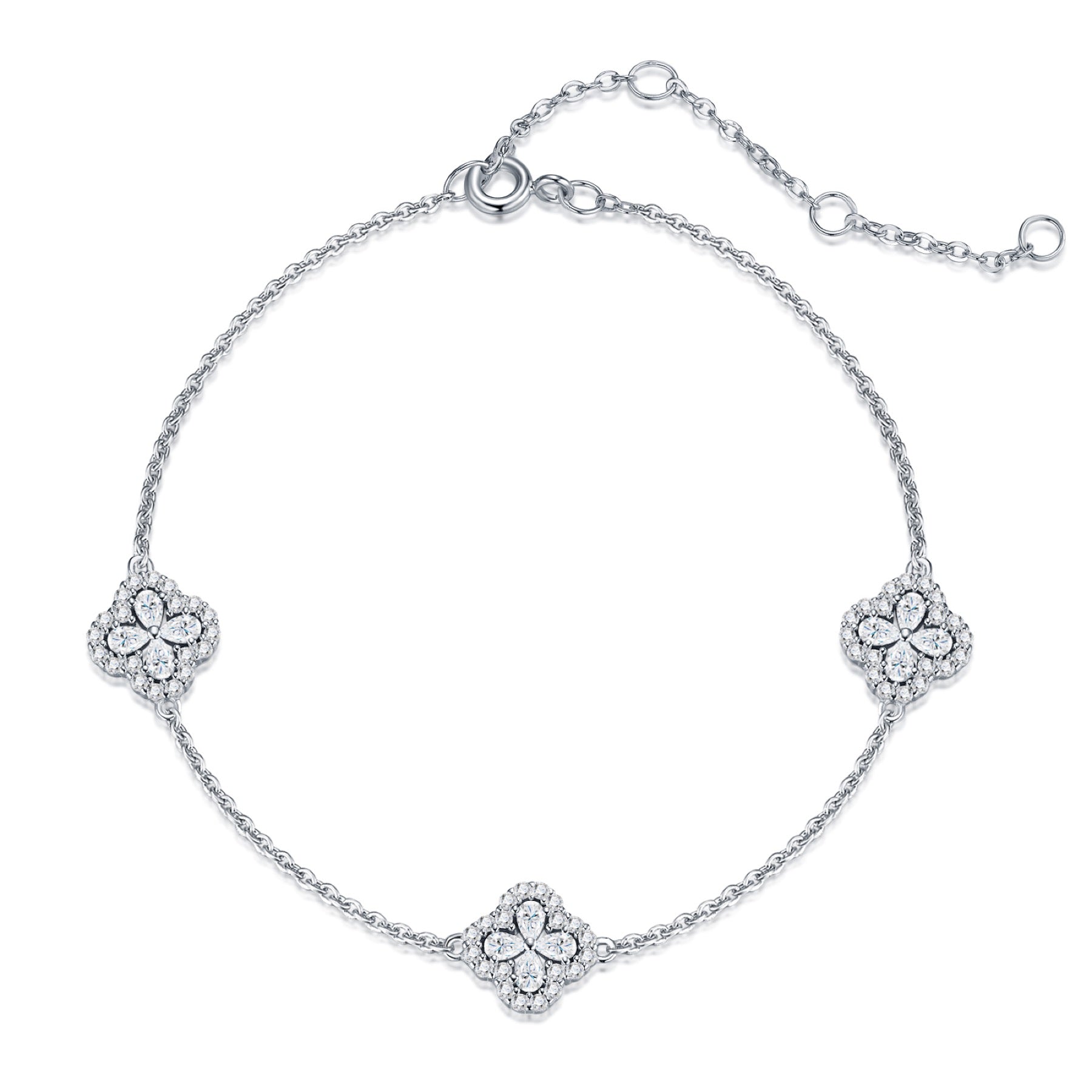 Quadrifogli Moissanite Chain Bracelet in Sterling Silver