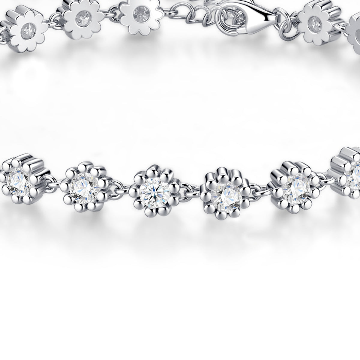 Astrina Moissanite Tennis Bracelet in Sterling Silver — detail