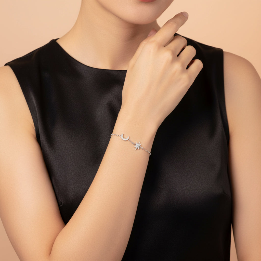 Lunastella Moissanite Chain Bracelet in Sterling Silver