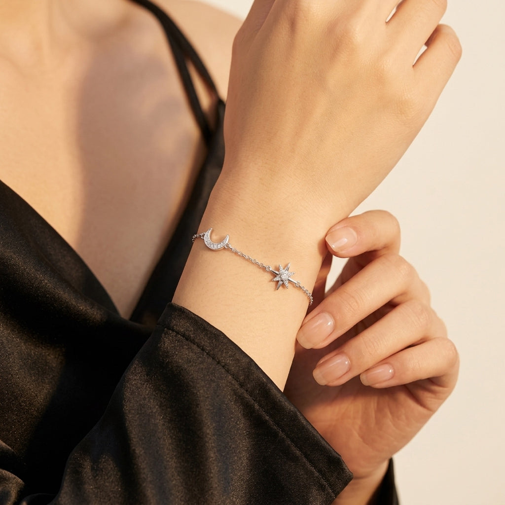 Lunastella Moissanite Chain Bracelet in Sterling Silver