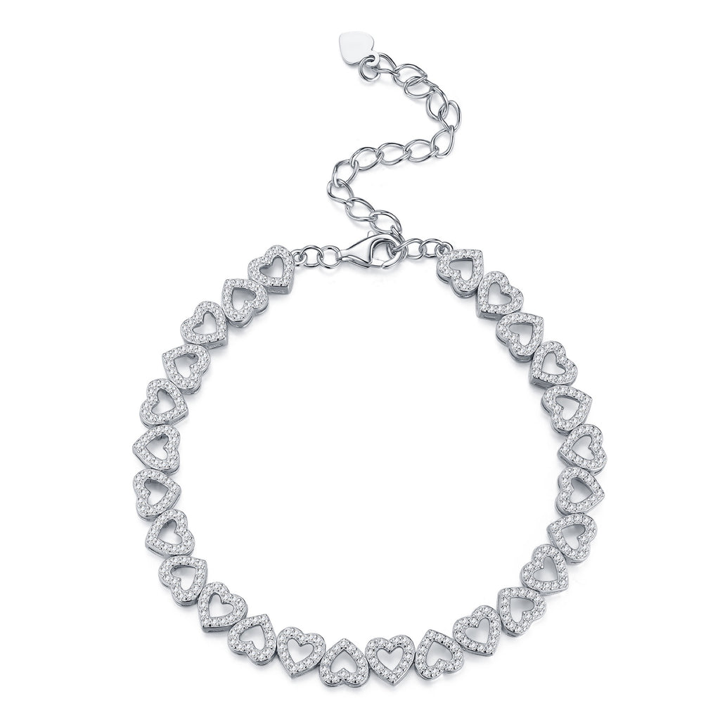Cuorame Moissanite Heart Tennis Bracelet in Sterling Silver