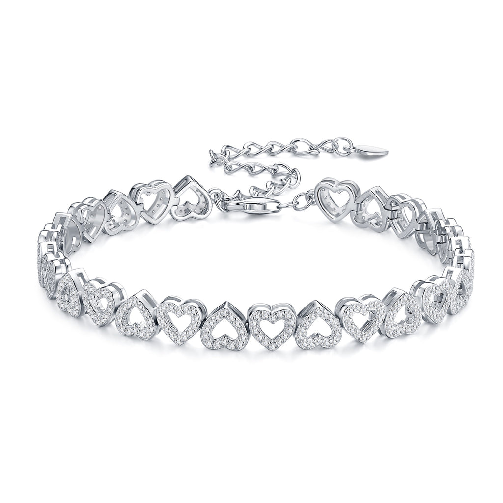 Cuorame Moissanite Heart Tennis Bracelet in Sterling Silver