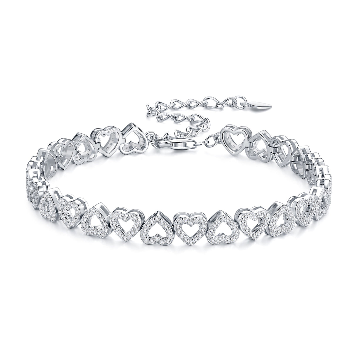 Cuorame Moissanite Heart Tennis Bracelet in Sterling Silver