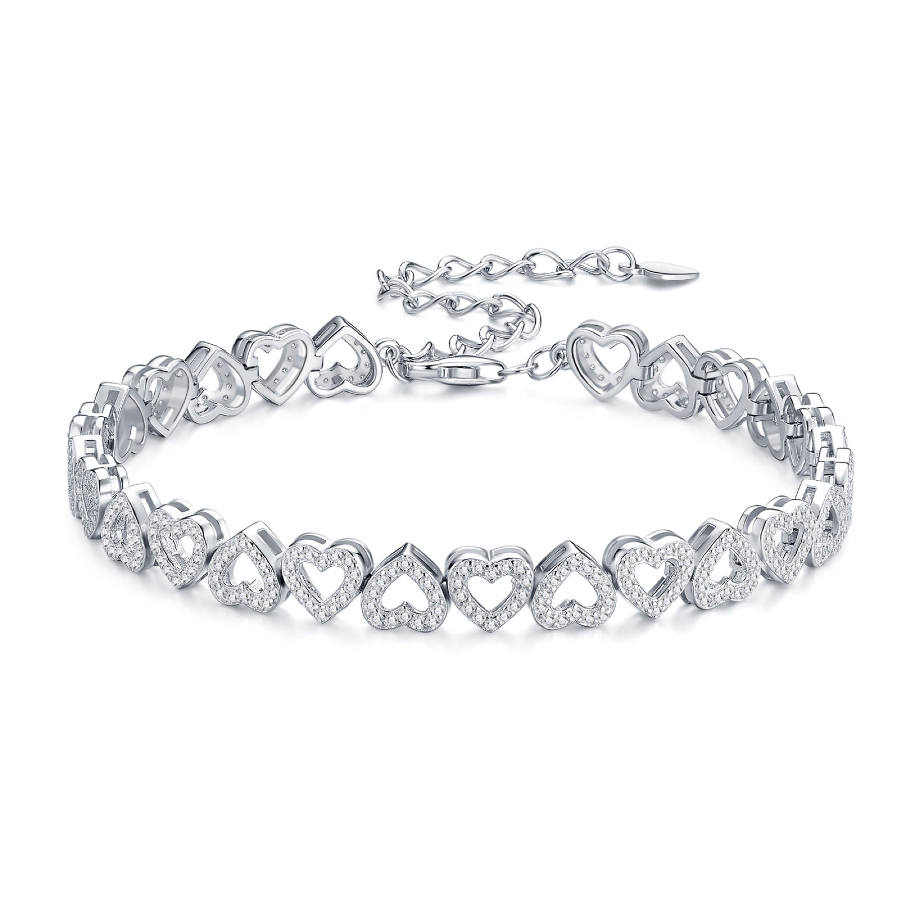 Cuorame Moissanite Heart Tennis Bracelet in Sterling Silver