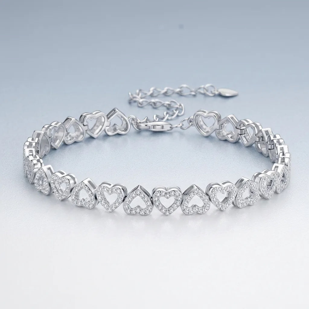 Cuorame Moissanite Heart Tennis Bracelet in Sterling Silver