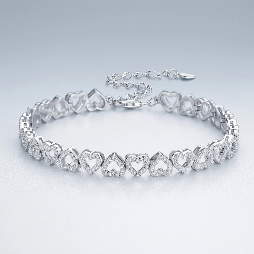 Cuorame Moissanite Heart Tennis Bracelet in Sterling Silver