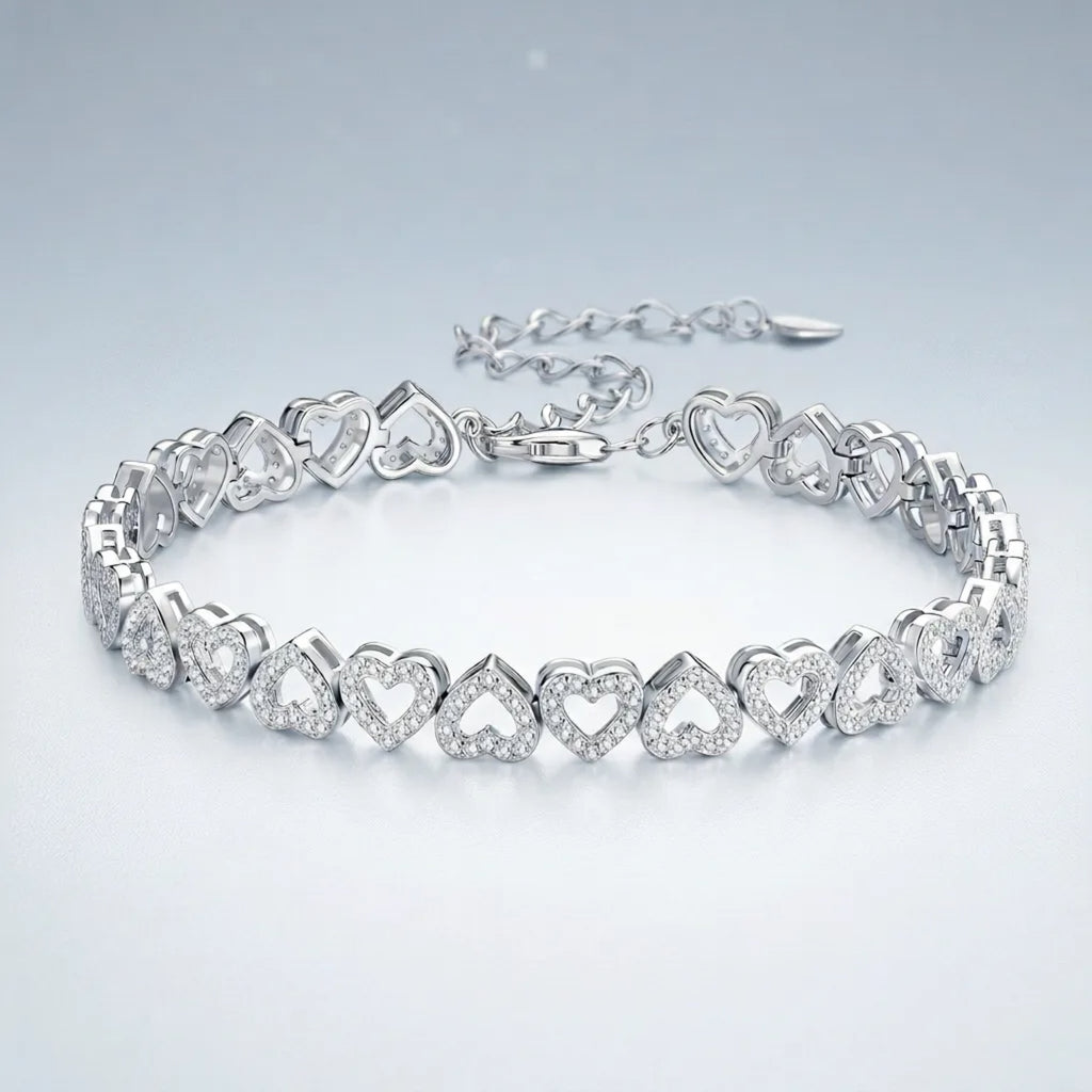 Cuorame Moissanite Heart Tennis Bracelet in Sterling Silver