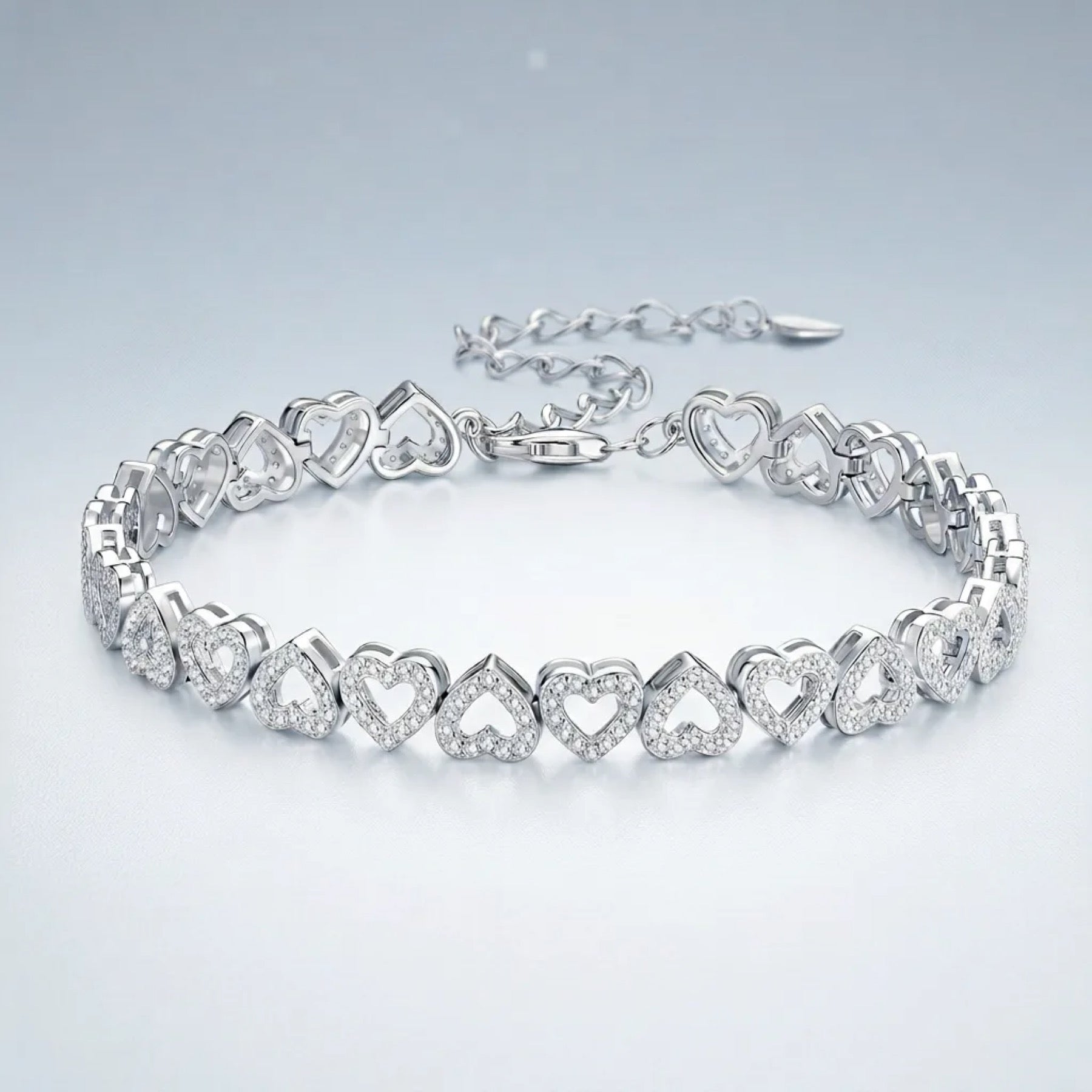 Cuorame Moissanite Heart Tennis Bracelet in Sterling Silver