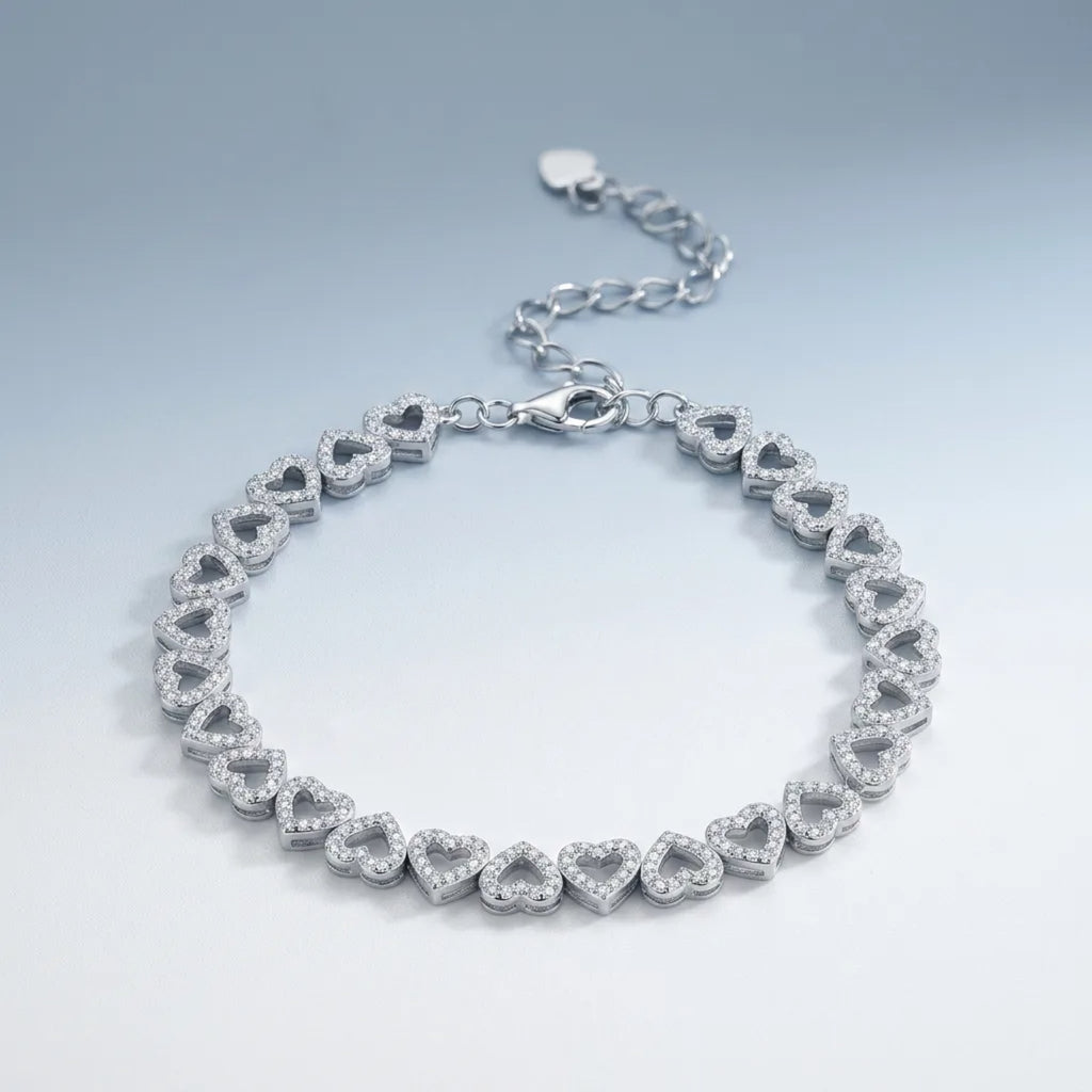 Cuorame Moissanite Heart Tennis Bracelet in Sterling Silver