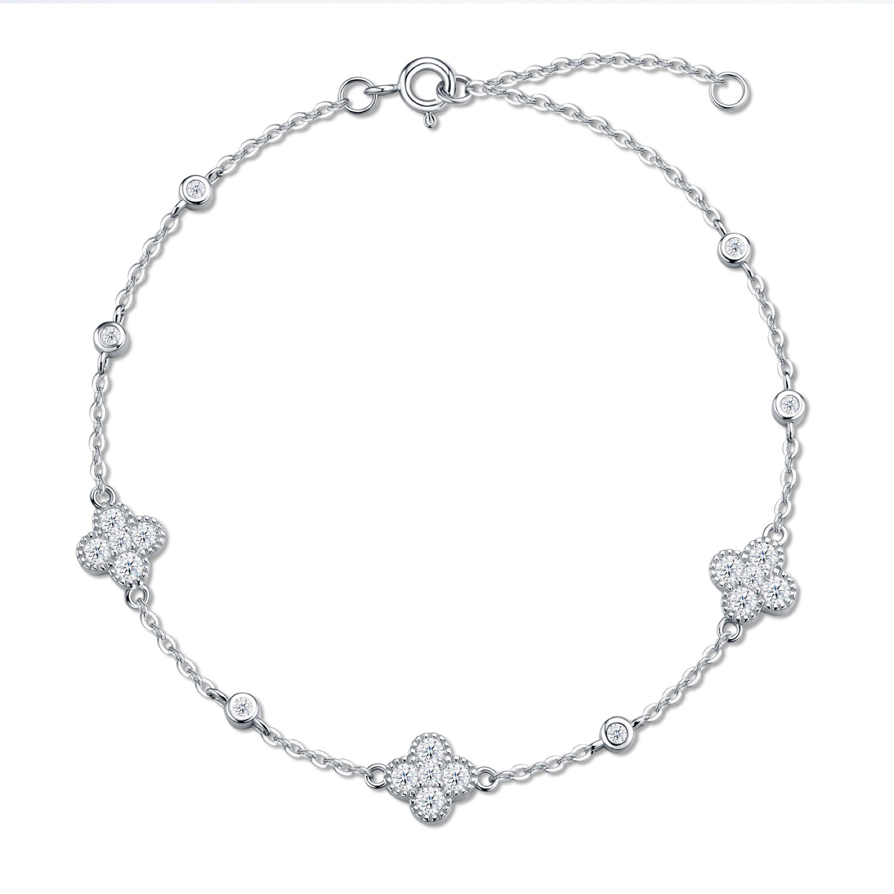 Trifoglino Moissanite Chain Bracelet in Sterling Silver