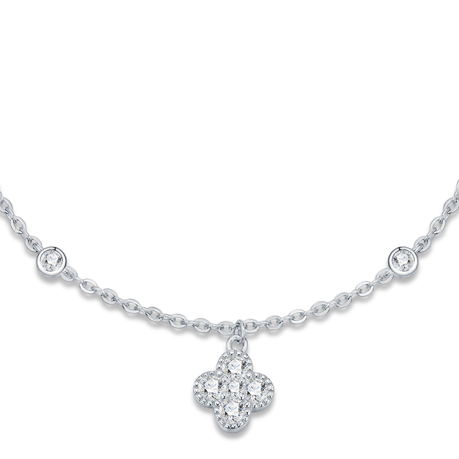 Quadrifoglino Moissanite Chain Bracelet in Sterling Silver — detail