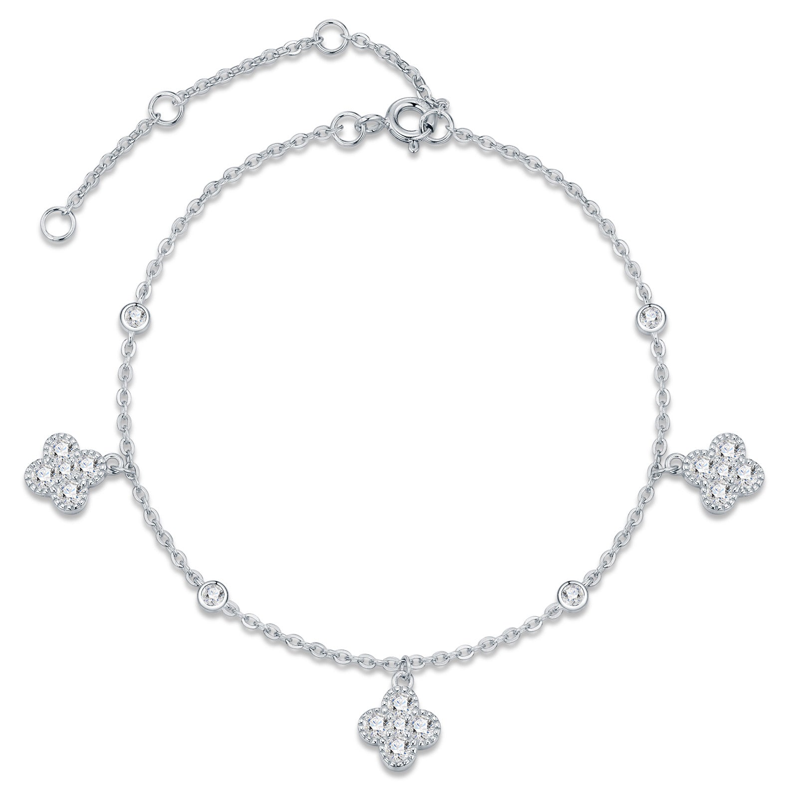 Quadrifoglino Moissanite Chain Bracelet in Sterling Silver