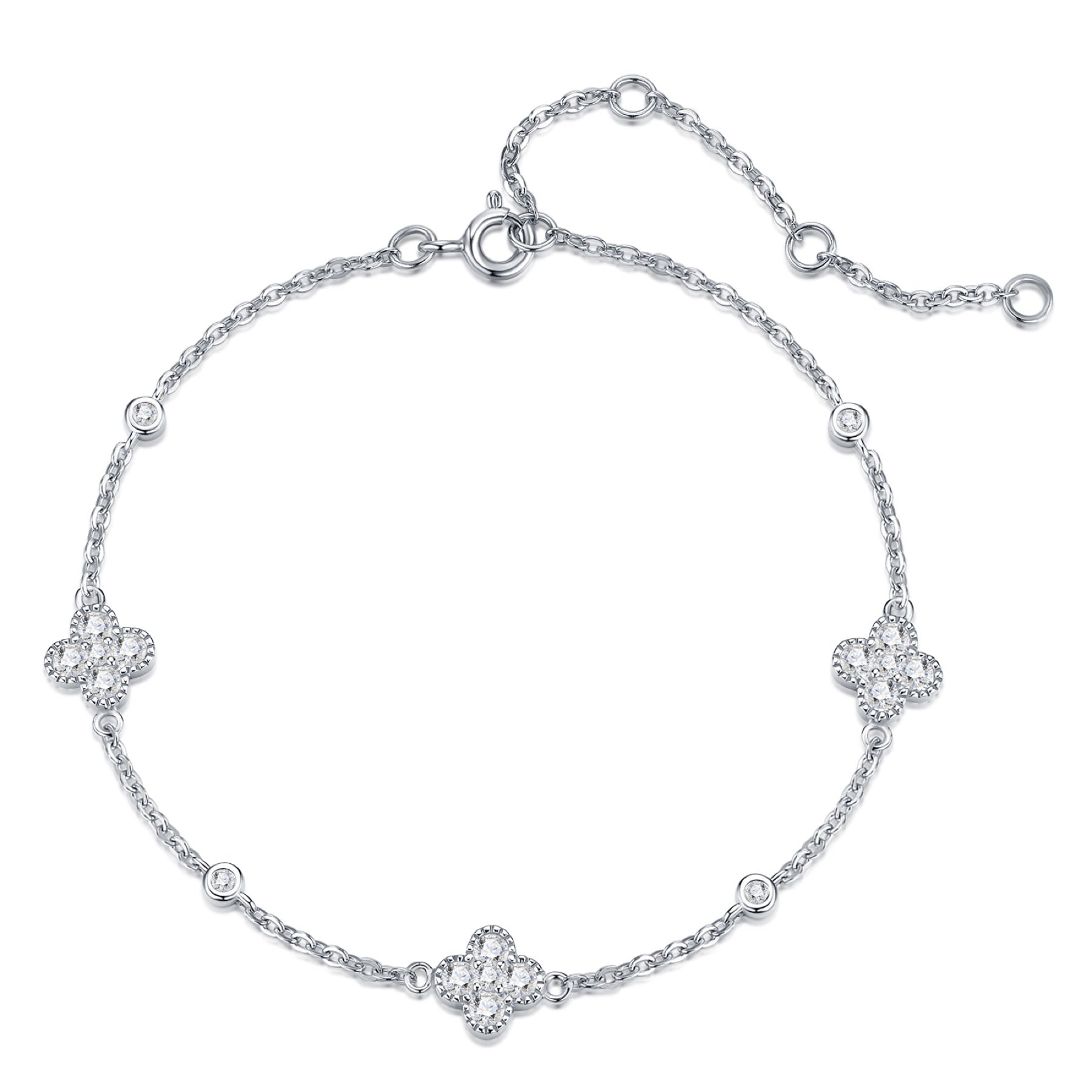 Quadrifoglino Moissanite Chain Bracelet in Sterling Silver