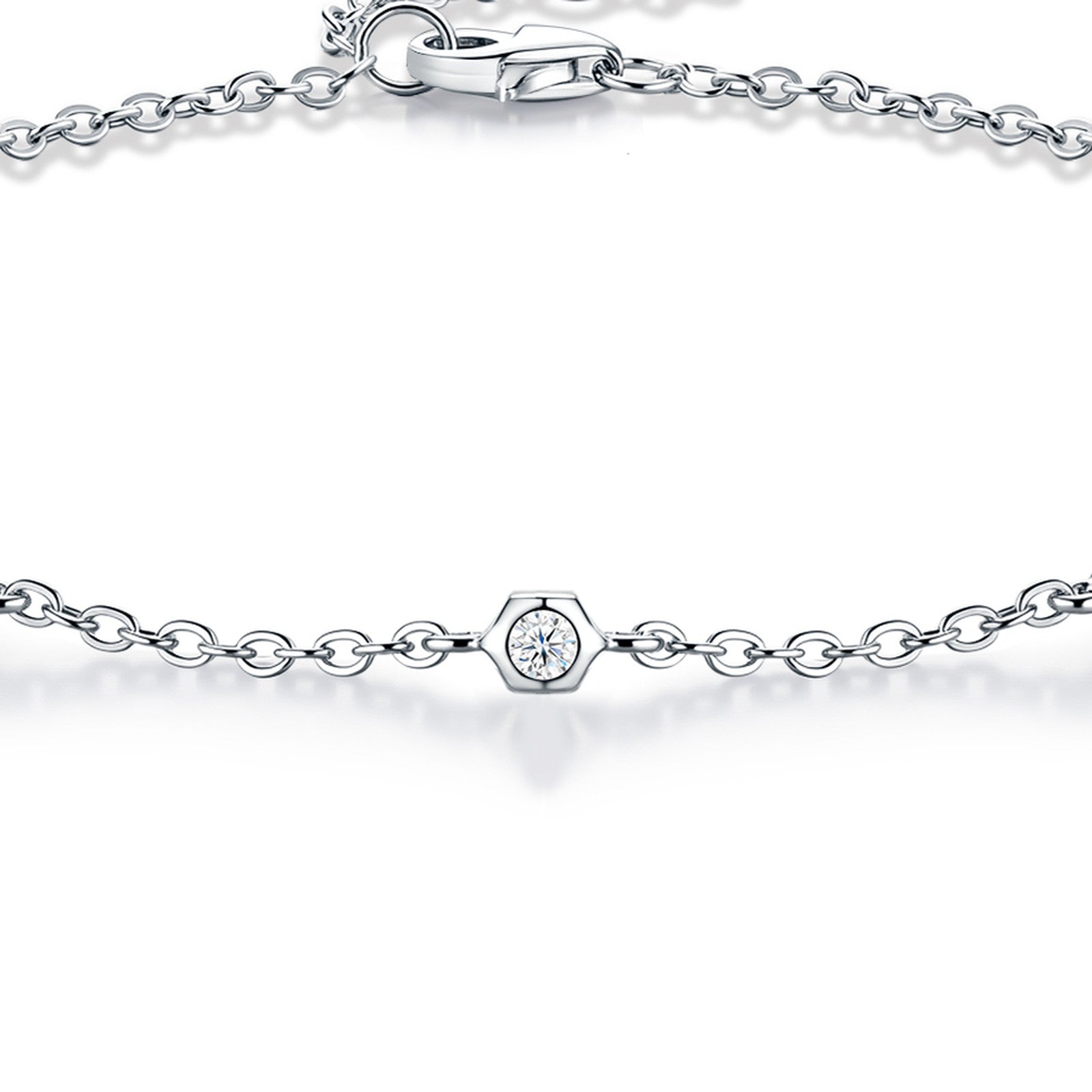 Solotondo Moissanite Chain Bracelet in Sterling Silver — detail