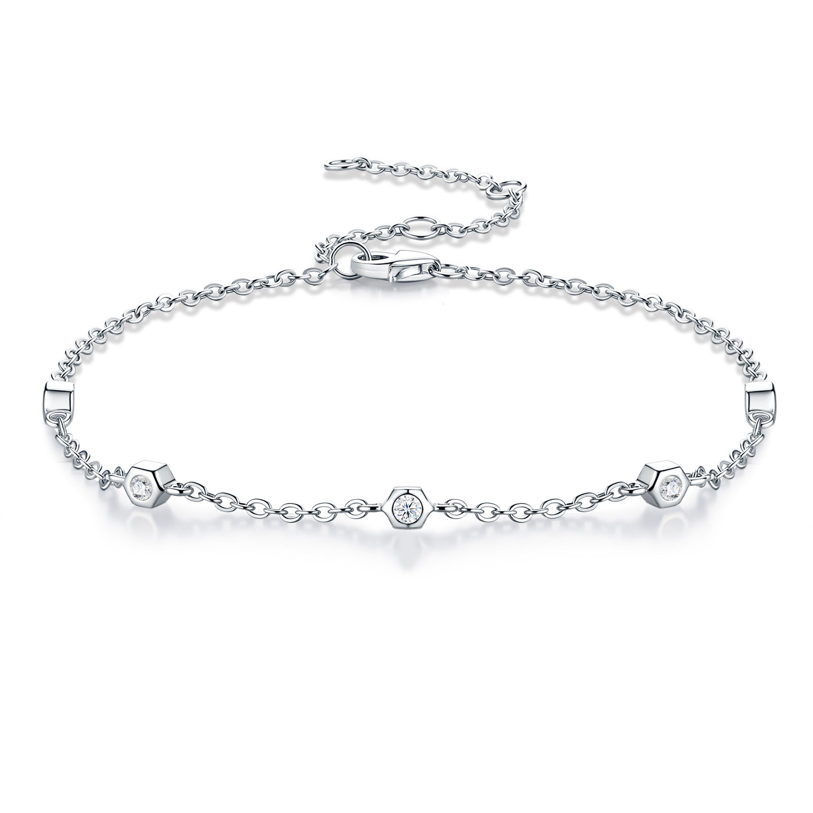 Solotondo Moissanite Chain Bracelet in Sterling Silver