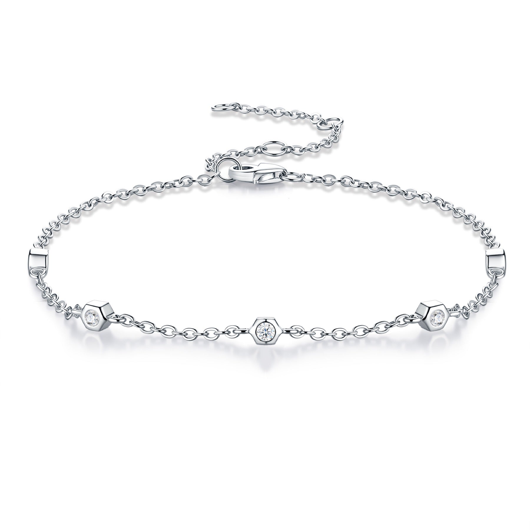 Solotondo Moissanite Chain Bracelet in Sterling Silver