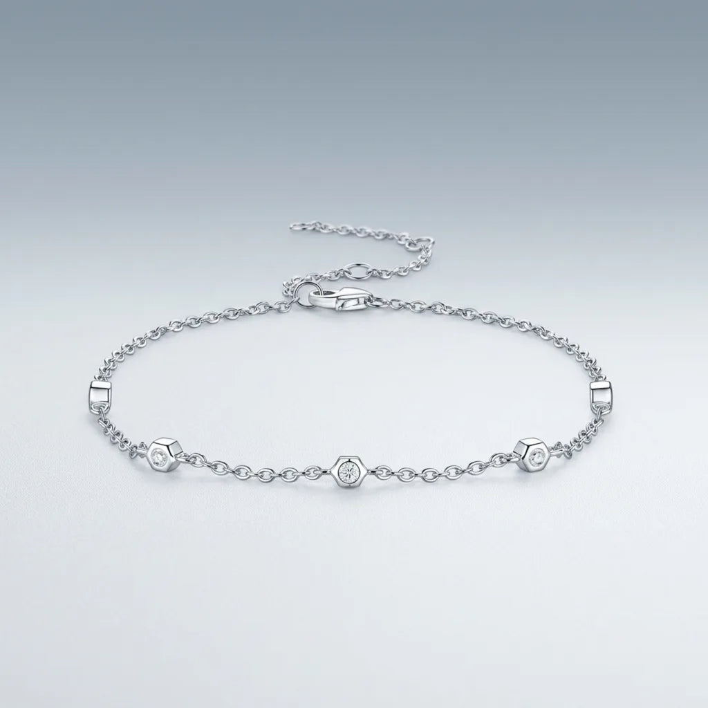 Solotondo Moissanite Chain Bracelet in Sterling Silver