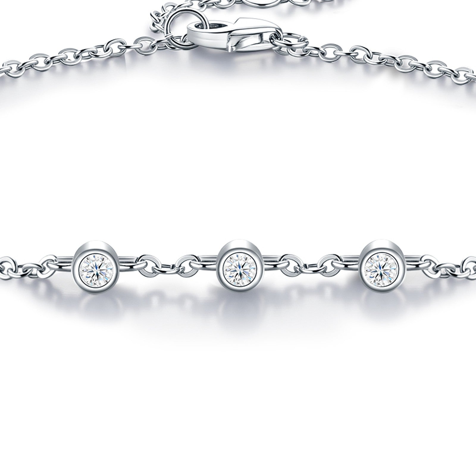 Bezellini Moissanite Chain Bracelet in Sterling Silver — detail
