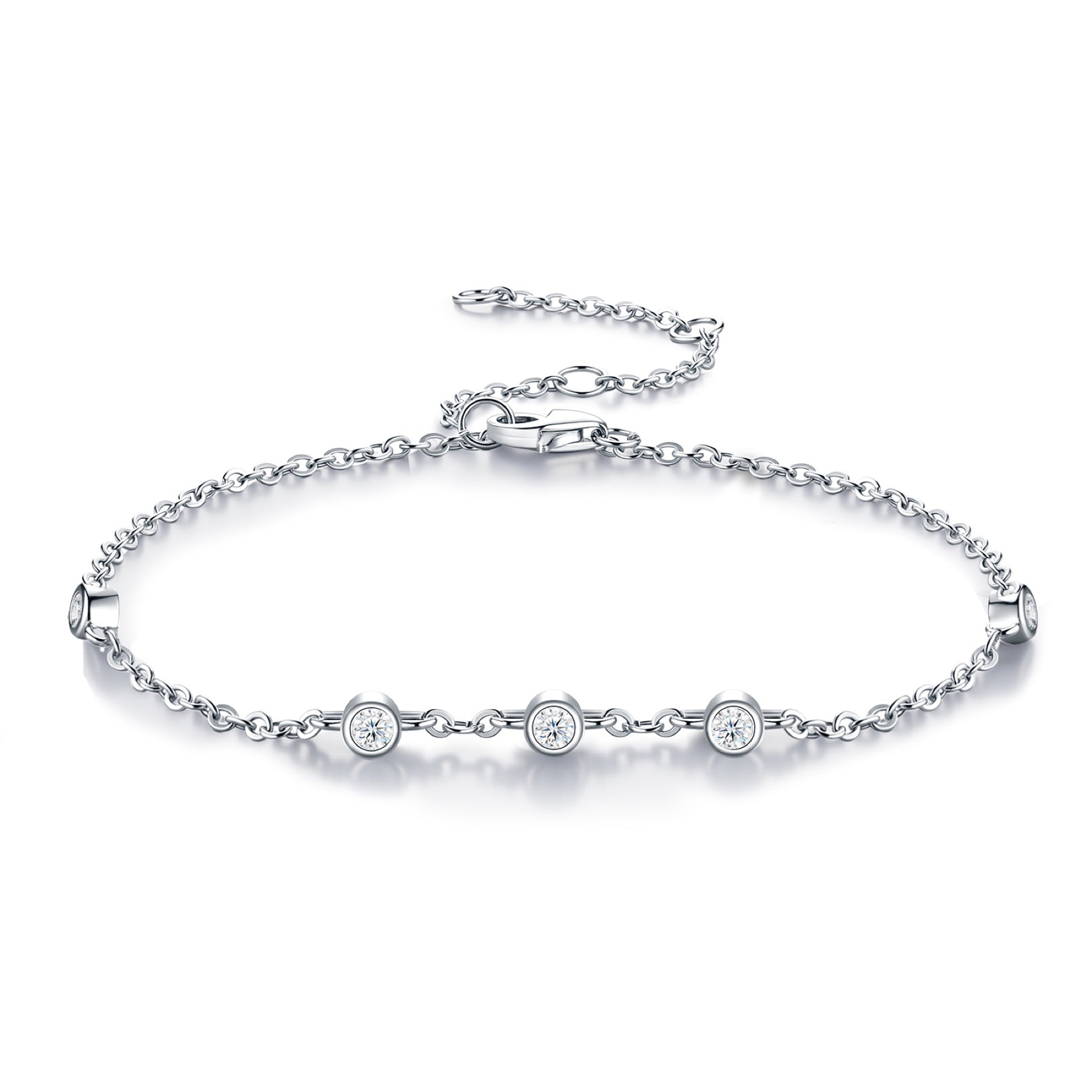 Bezellini Moissanite Chain Bracelet in Sterling Silver
