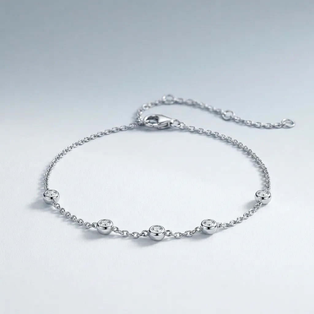 Bezellini Moissanite Chain Bracelet in Sterling Silver