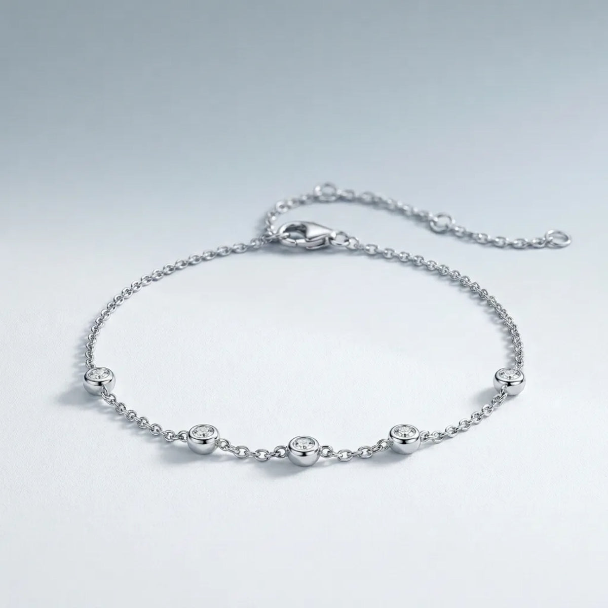Bezellini Moissanite Chain Bracelet in Sterling Silver