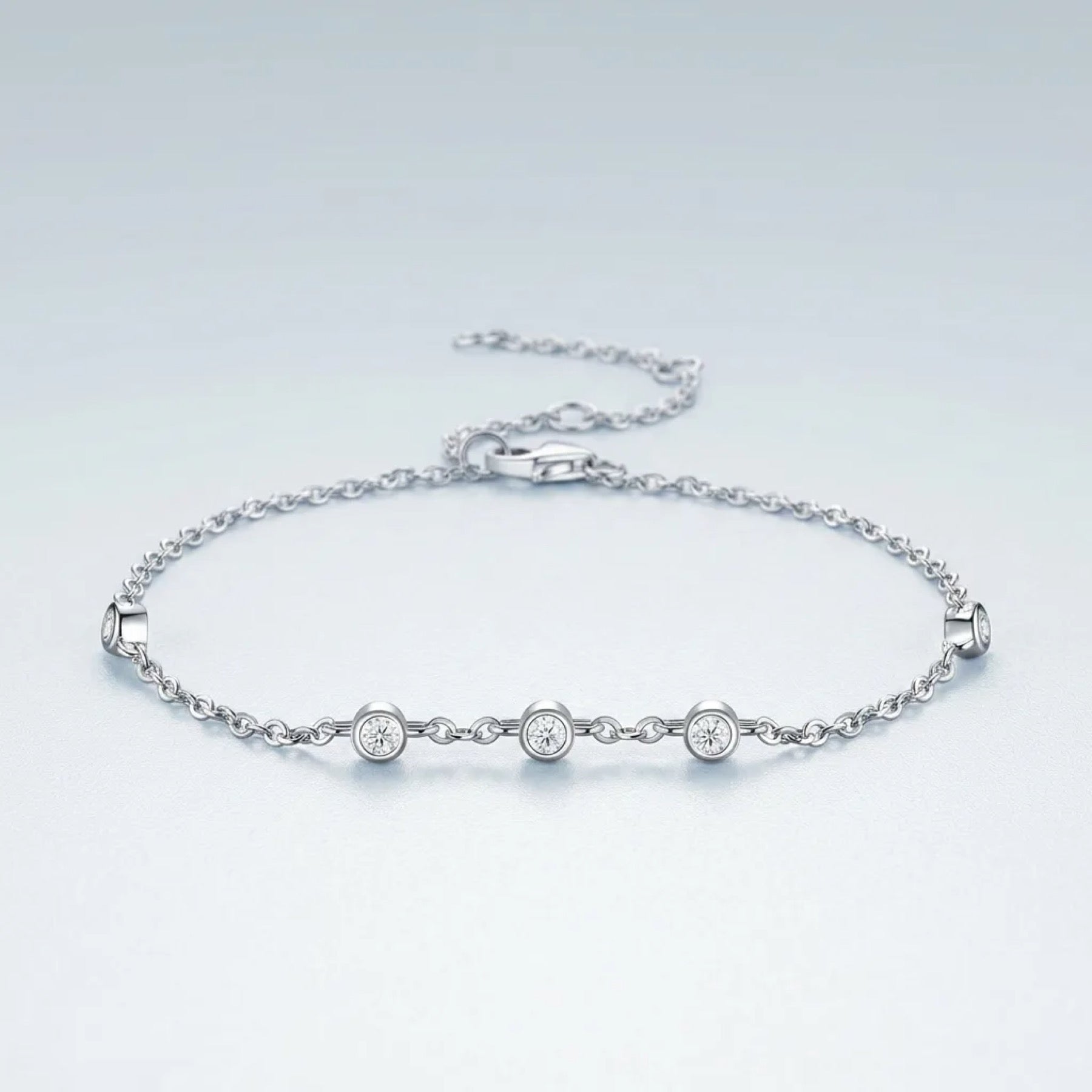 Bezellini Moissanite Chain Bracelet in Sterling Silver
