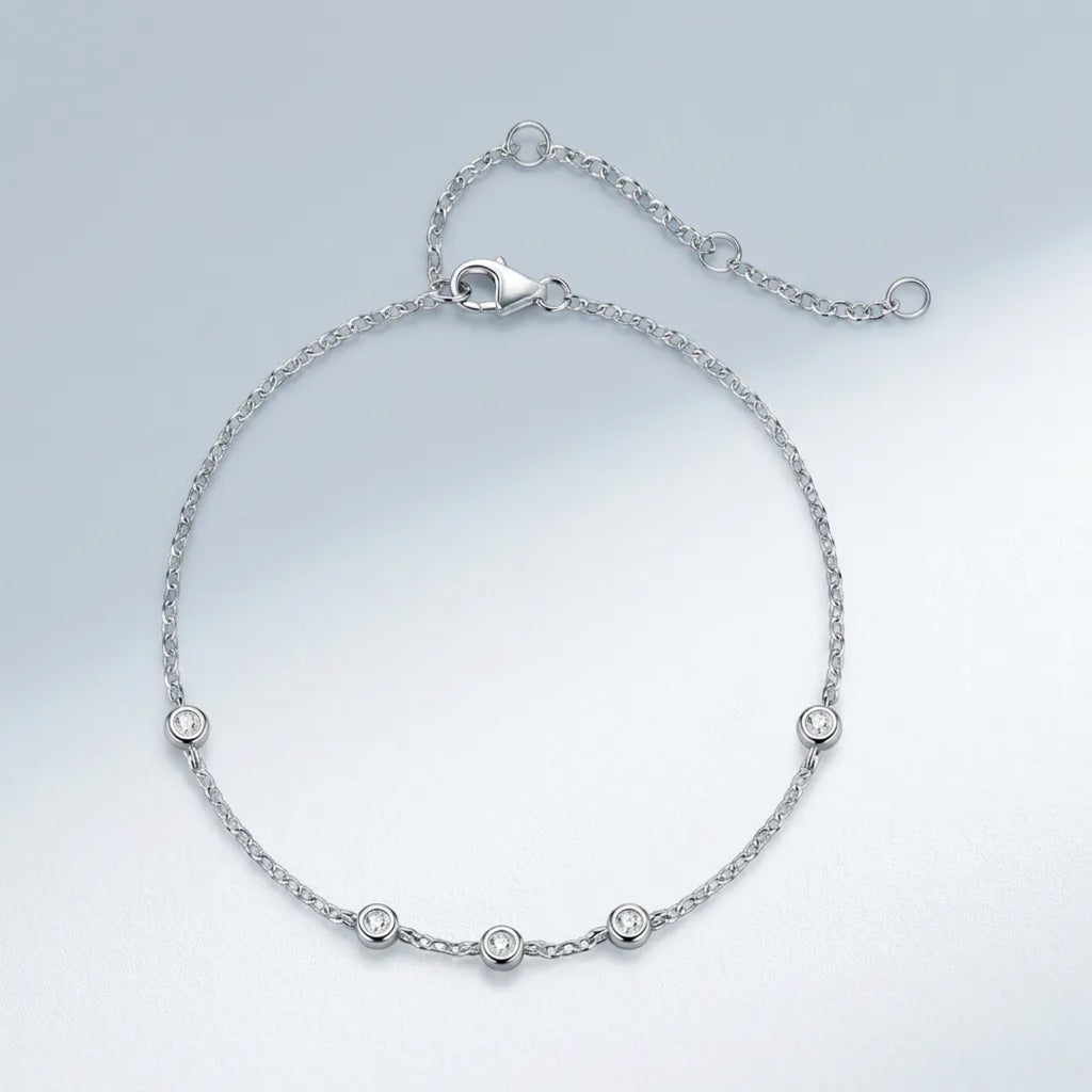 Bezellini Moissanite Chain Bracelet in Sterling Silver