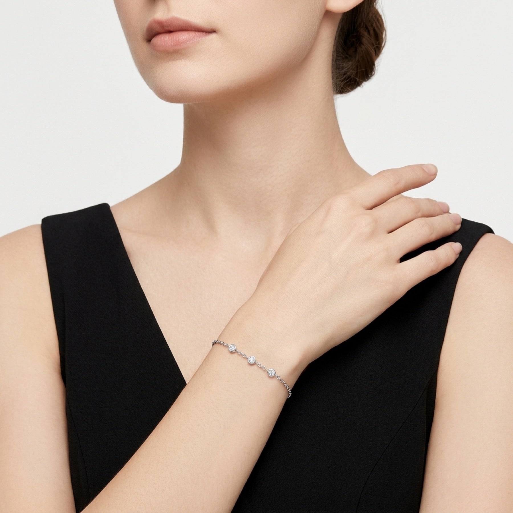 Bezellini Moissanite Chain Bracelet in Sterling Silver