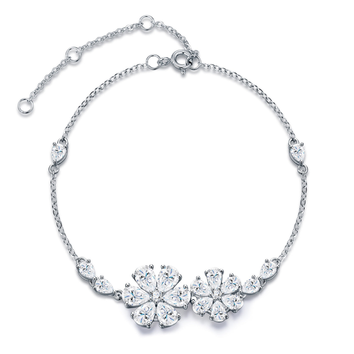 Margherame Moissanite Chain Bracelet in Sterling Silver