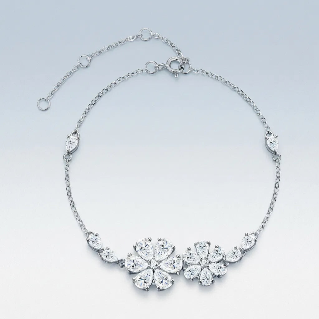 Margherame Moissanite Chain Bracelet in Sterling Silver