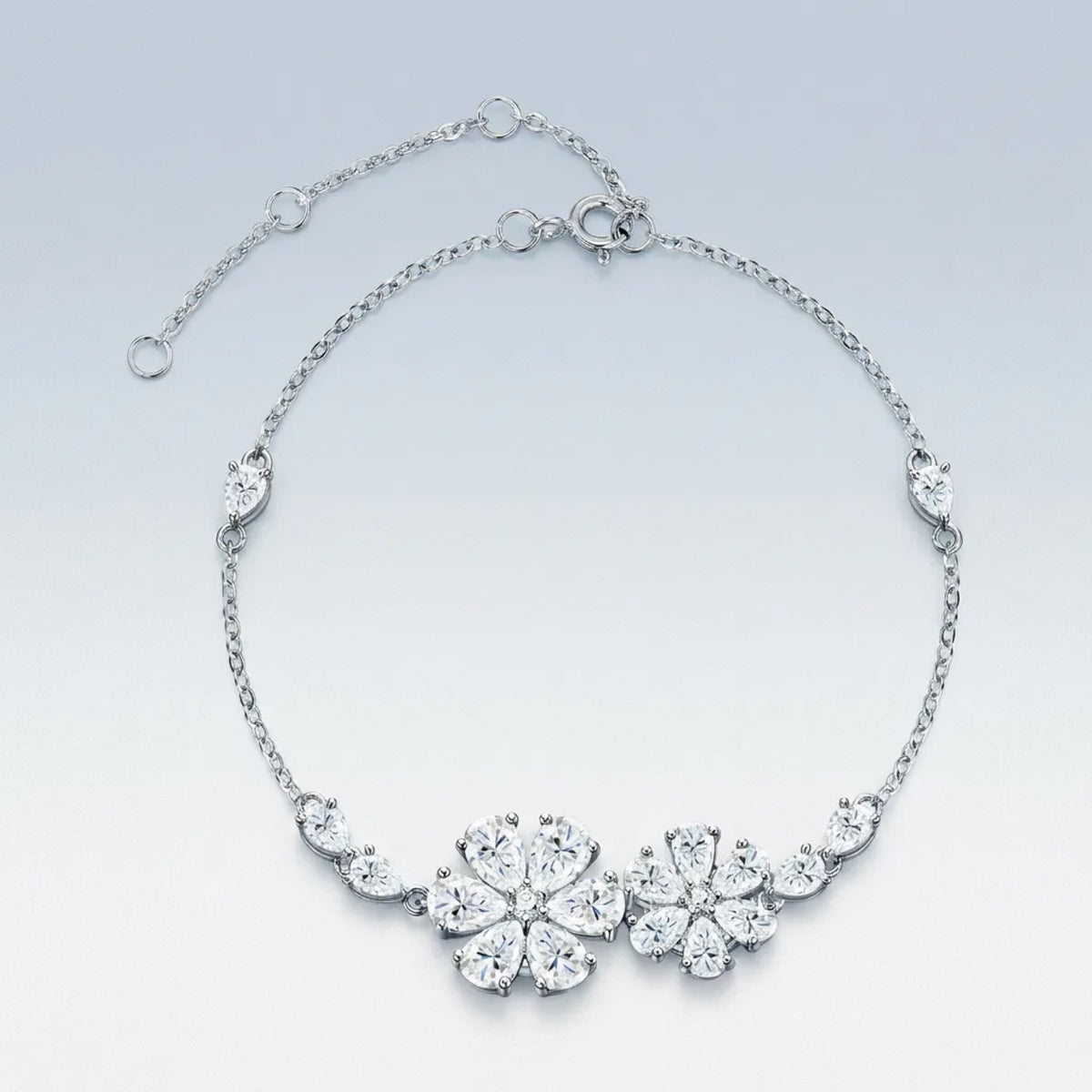 Margherame Moissanite Chain Bracelet in Sterling Silver