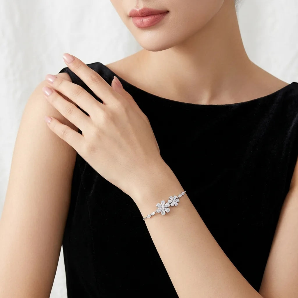 Margherame Moissanite Chain Bracelet in Sterling Silver