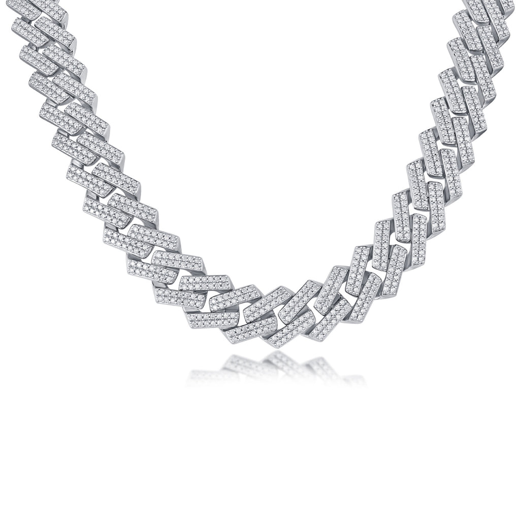 Empire Moissanite Pavé Cuban Link Chain Necklace in Sterling Silver