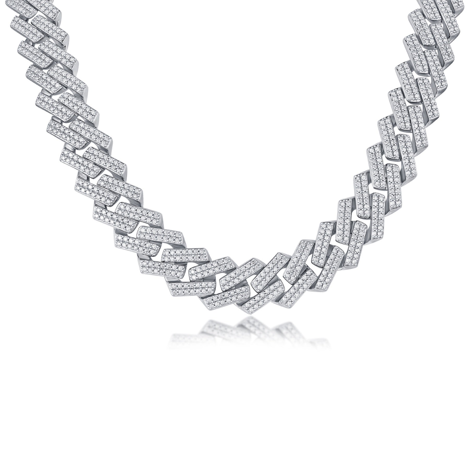 Empire Moissanite Pavé Cuban Link Chain Necklace in Sterling Silver