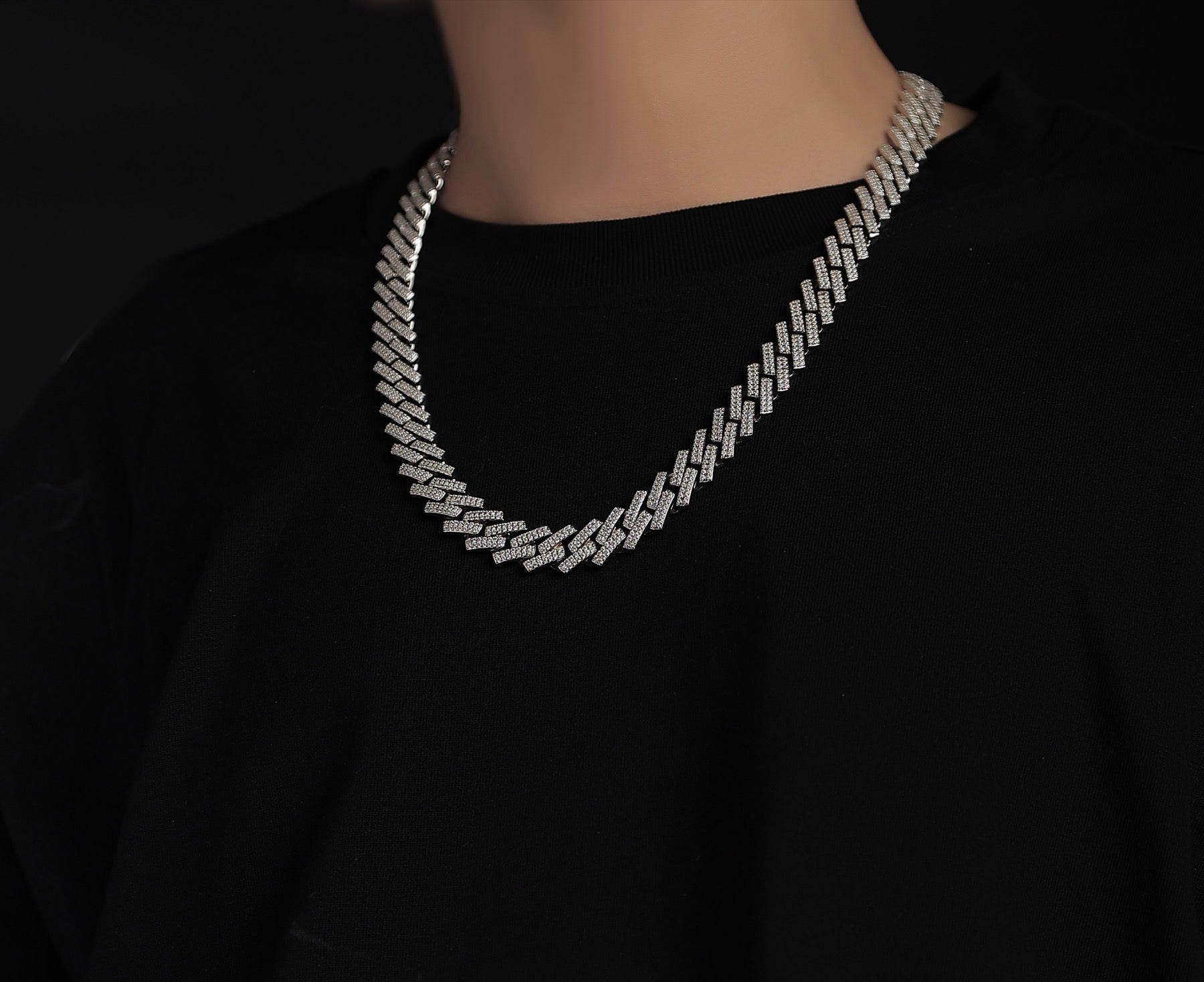 Empire Moissanite Pavé Cuban Link Chain Necklace in Sterling Silver