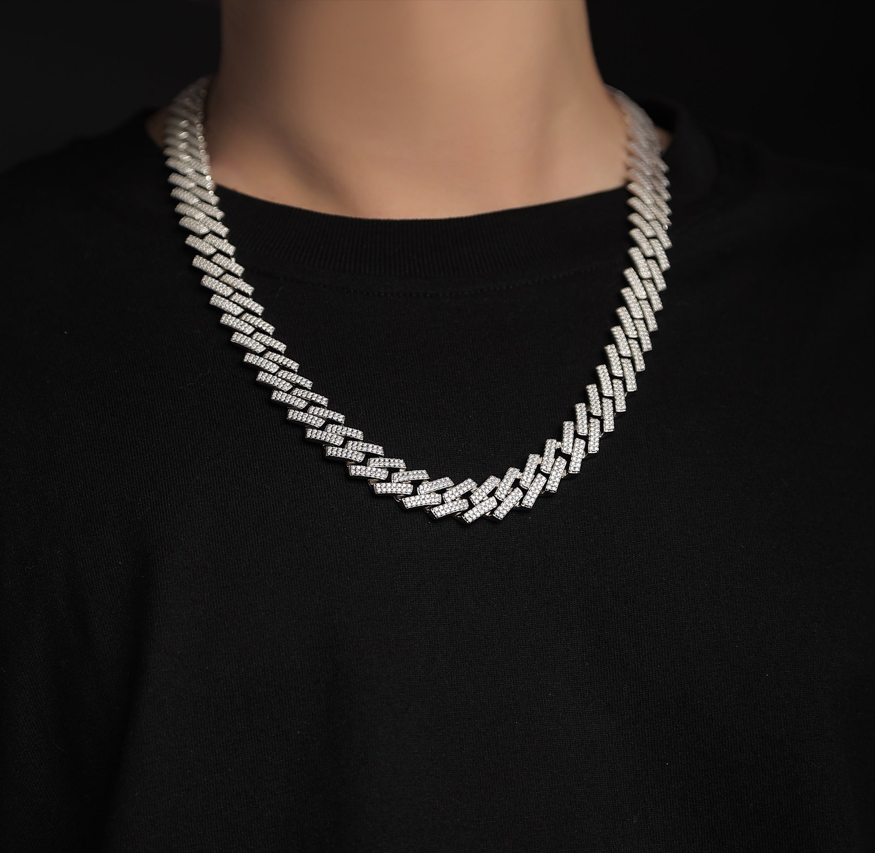 Empire Moissanite Pavé Cuban Link Chain Necklace in Sterling Silver