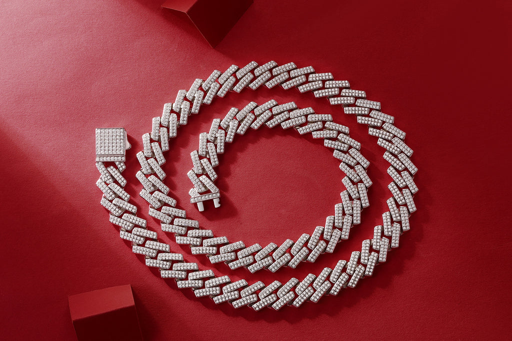 Empire Moissanite Pavé Cuban Link Chain Necklace in Sterling Silver