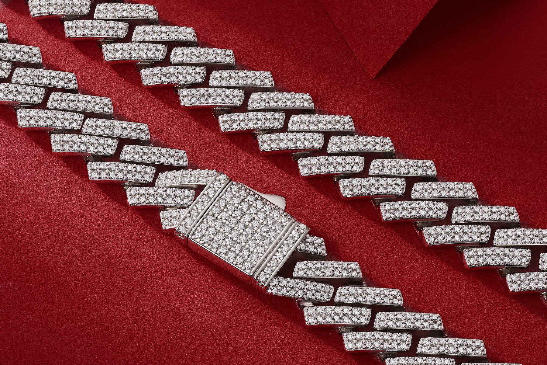 Empire Moissanite Pavé Cuban Link Chain Necklace in Sterling Silver