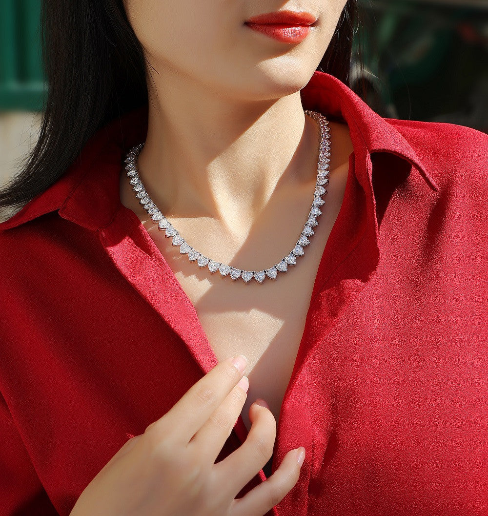 Attrazione 1 Carat Moissanite Tennis Necklace in Sterling Silver, shown worn
