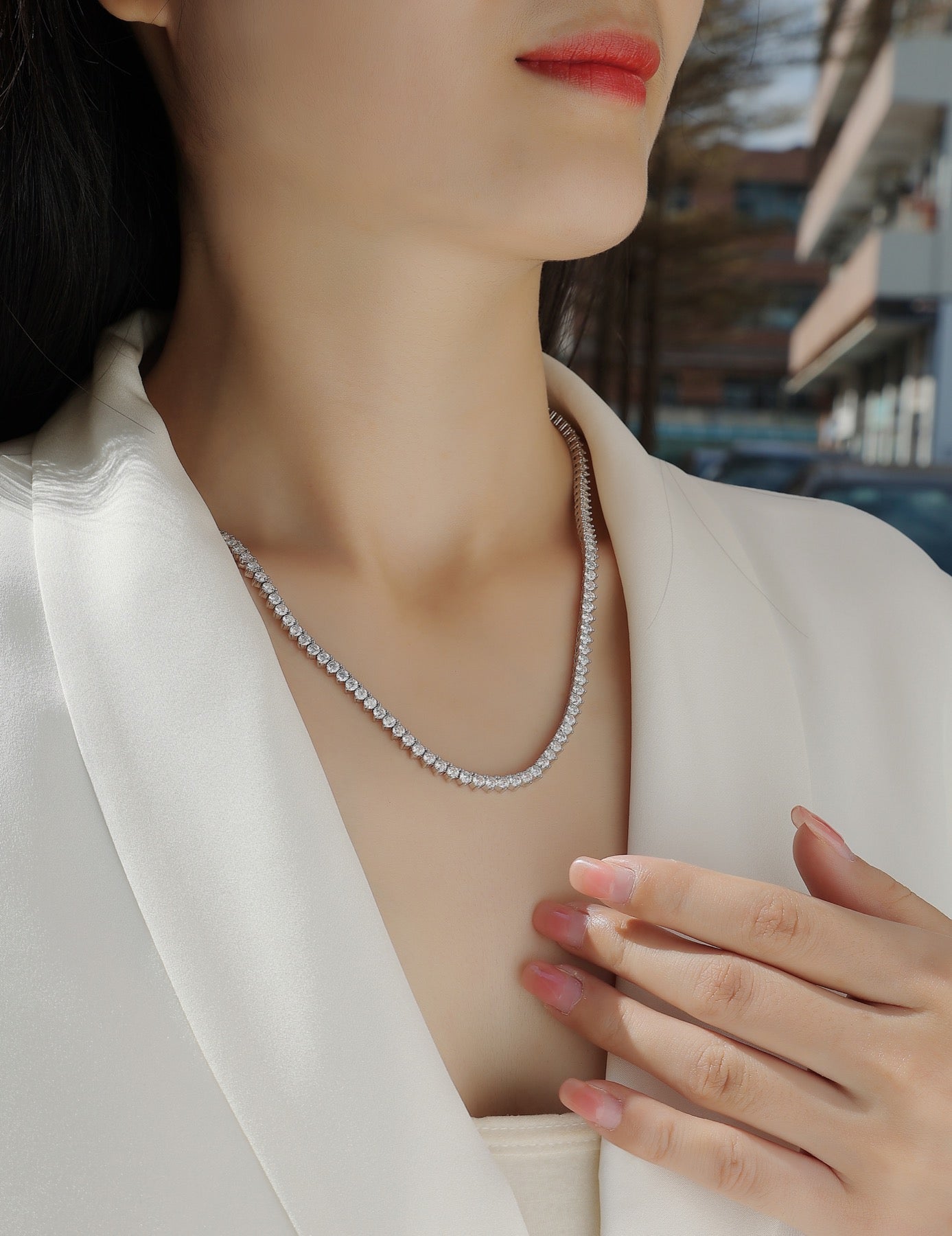 Solitaria Moissanite Tennis Necklace in Sterling Silver