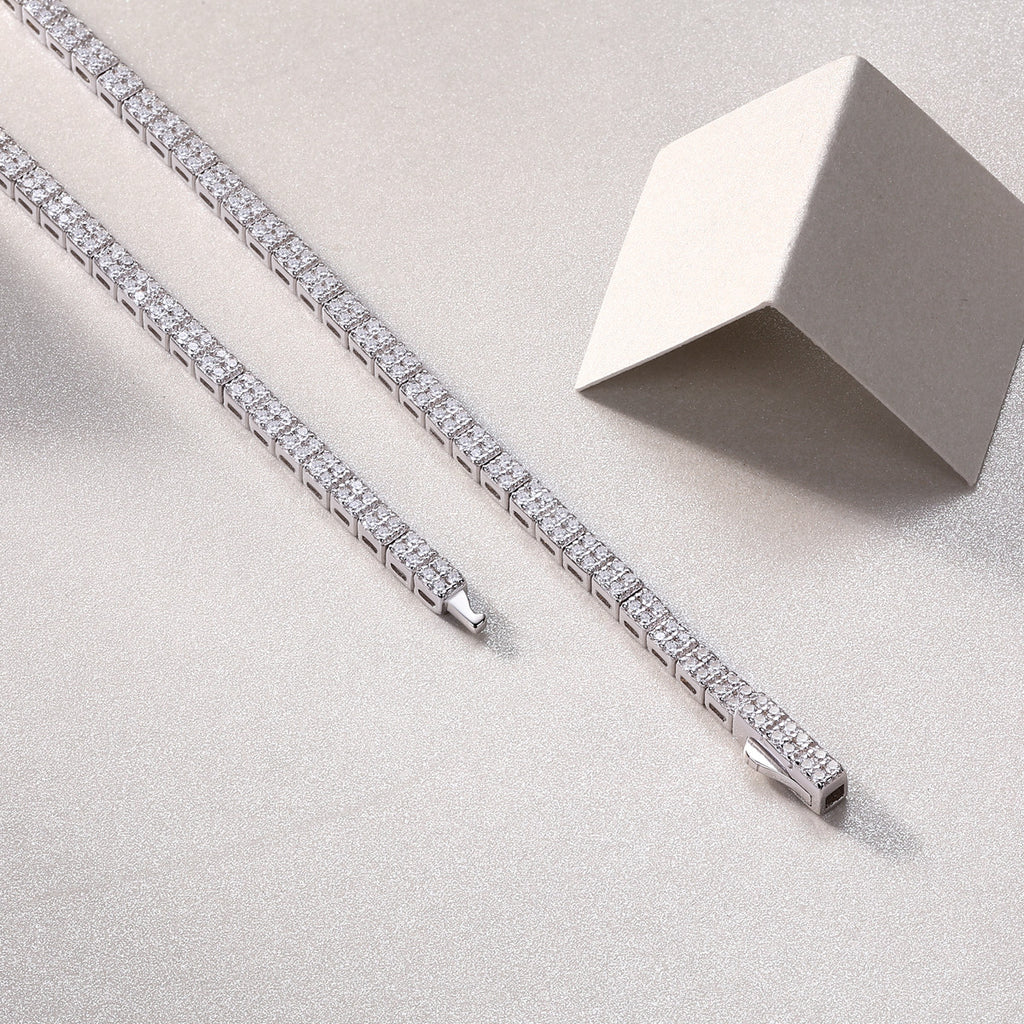 Lago Moissanite Collar Necklace in Sterling Silver, styled product photo