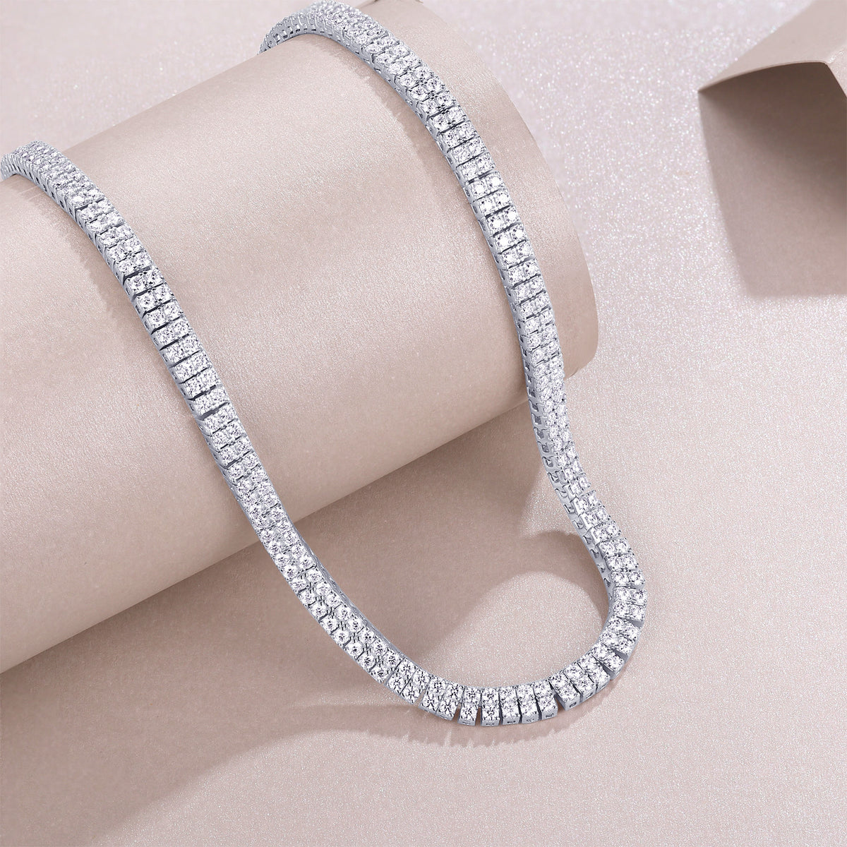 Circonia Moissanite Tennis Necklace in Sterling Silver, styled product photo
