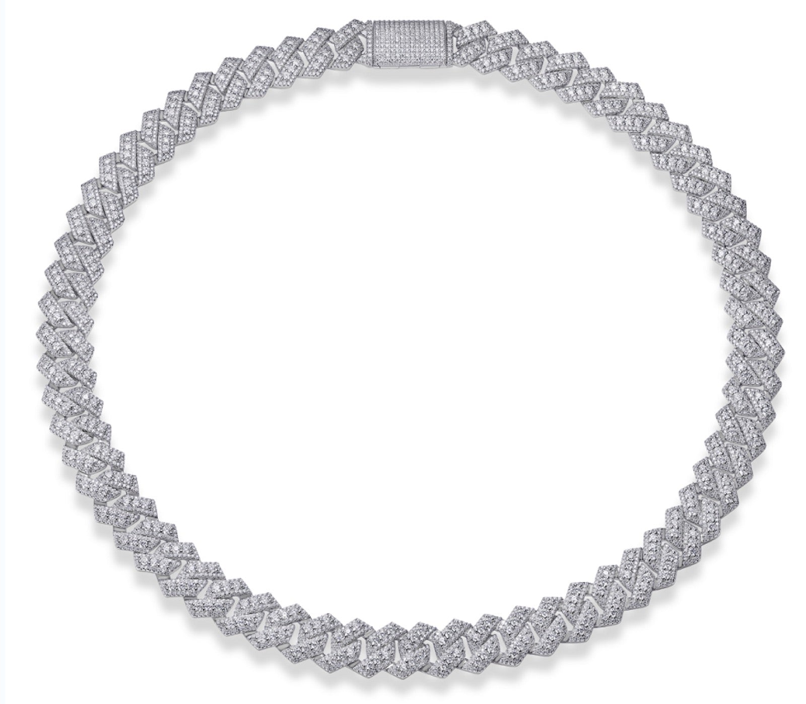Monarch Moissanite Pavé Prong Cuban Link Chain Necklace in Sterling Silver