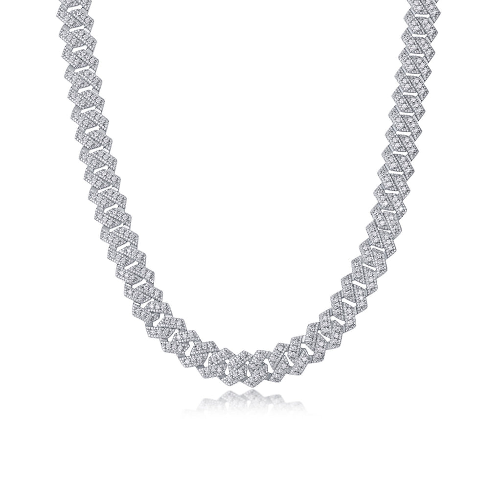 Monarch Moissanite Pavé Prong Cuban Link Chain Necklace in Sterling Silver