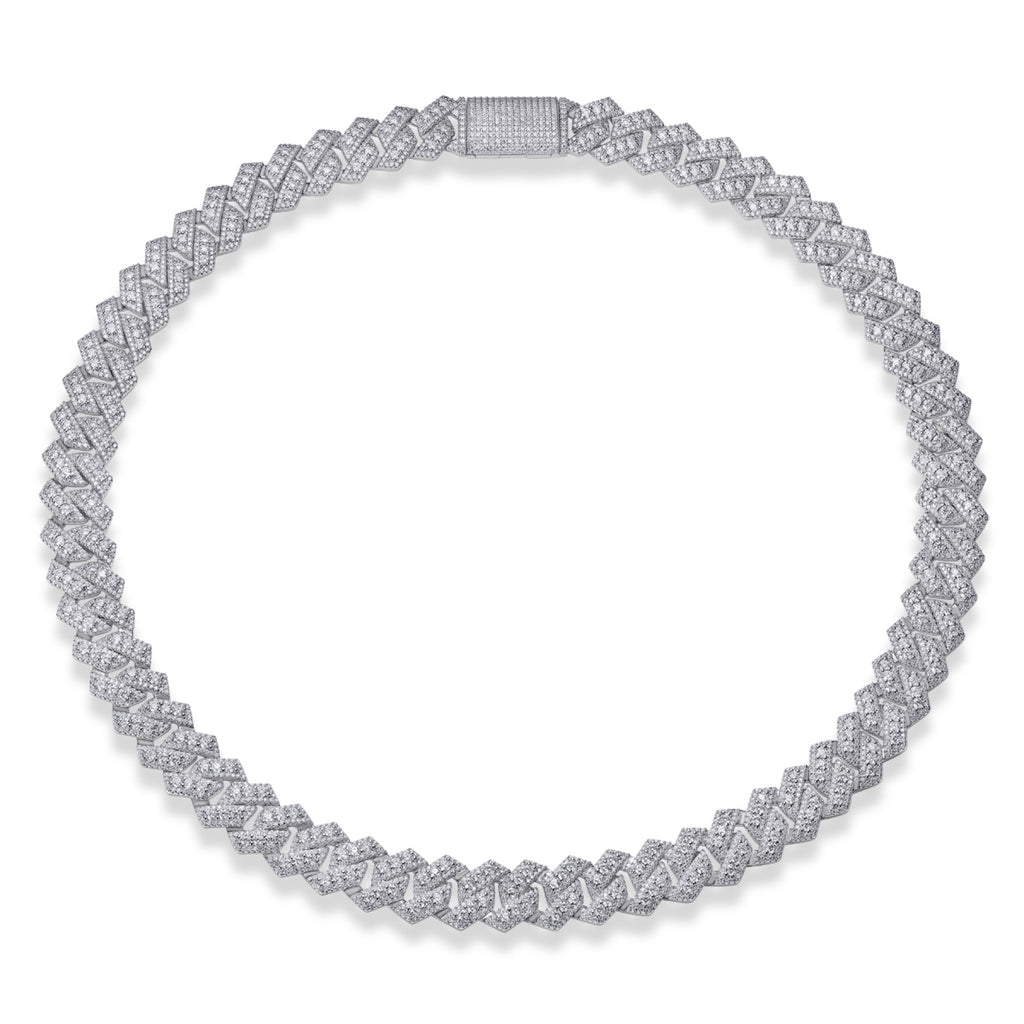 Monarch Moissanite Pavé Prong Cuban Link Chain Necklace in Sterling Silver