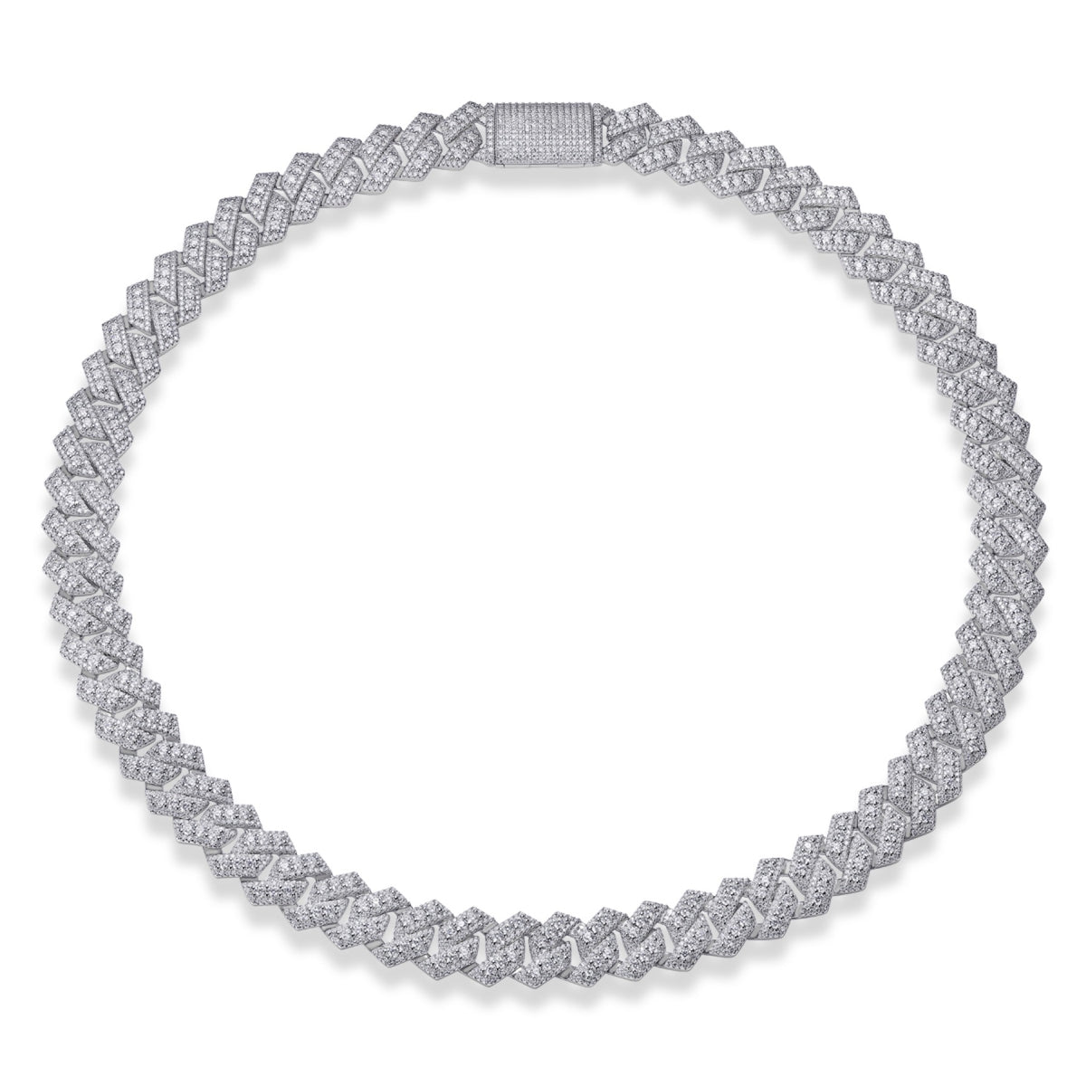 Monarch Moissanite Pavé Prong Cuban Link Chain Necklace in Sterling Silver