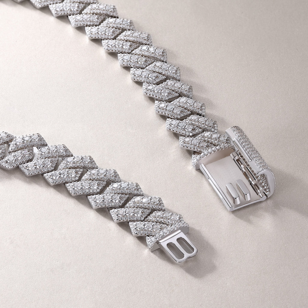 Monarch Moissanite Pavé Prong Cuban Link Chain Necklace in Sterling Silver