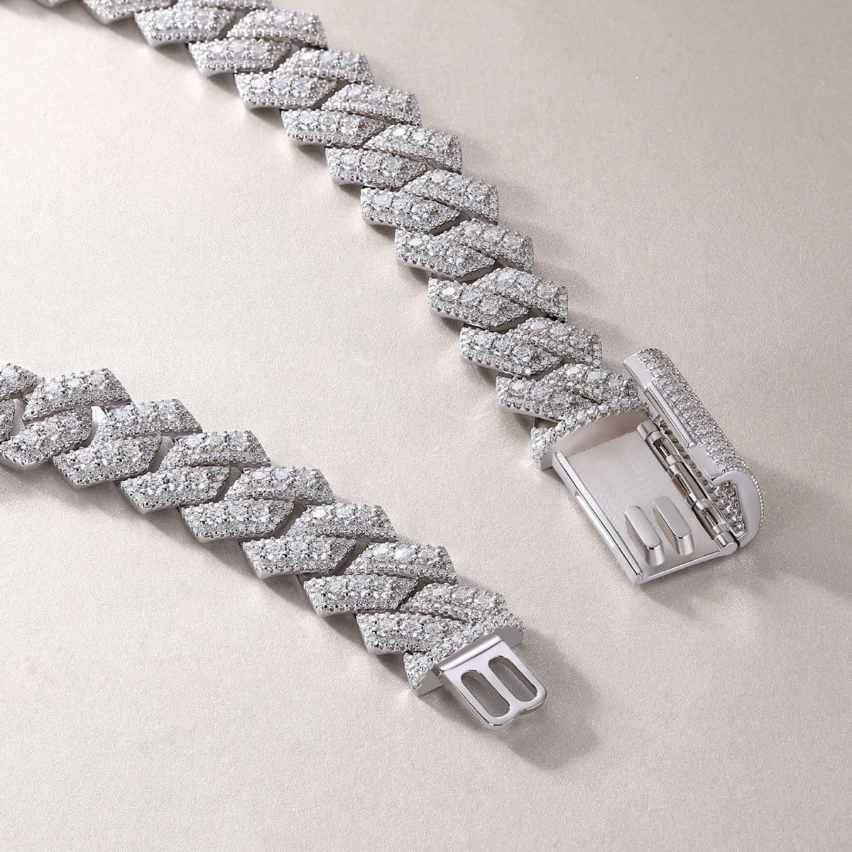 Monarch Moissanite Pavé Prong Cuban Link Chain Necklace in Sterling Silver