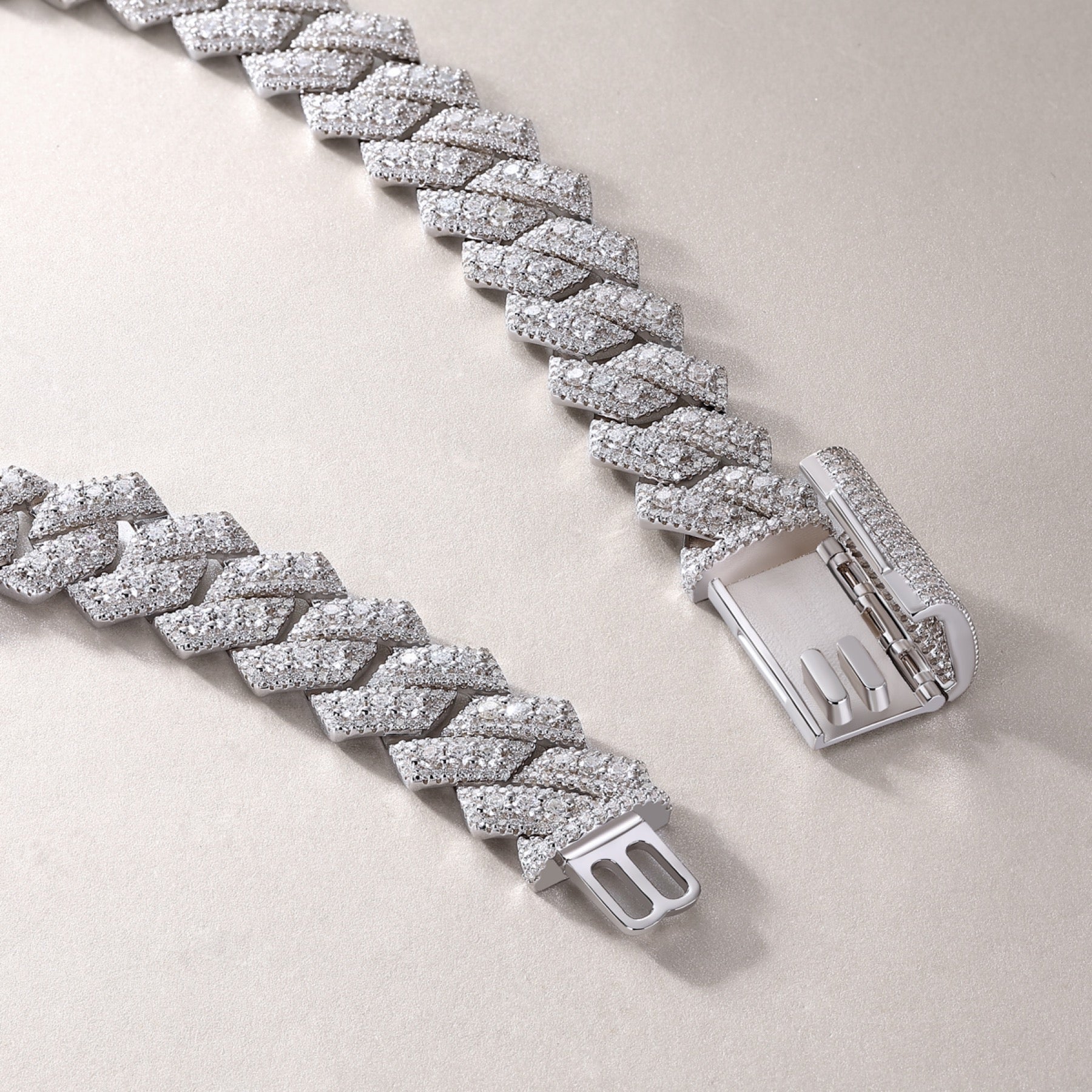 Monarch Moissanite Pavé Prong Cuban Link Chain Necklace in Sterling Silver
