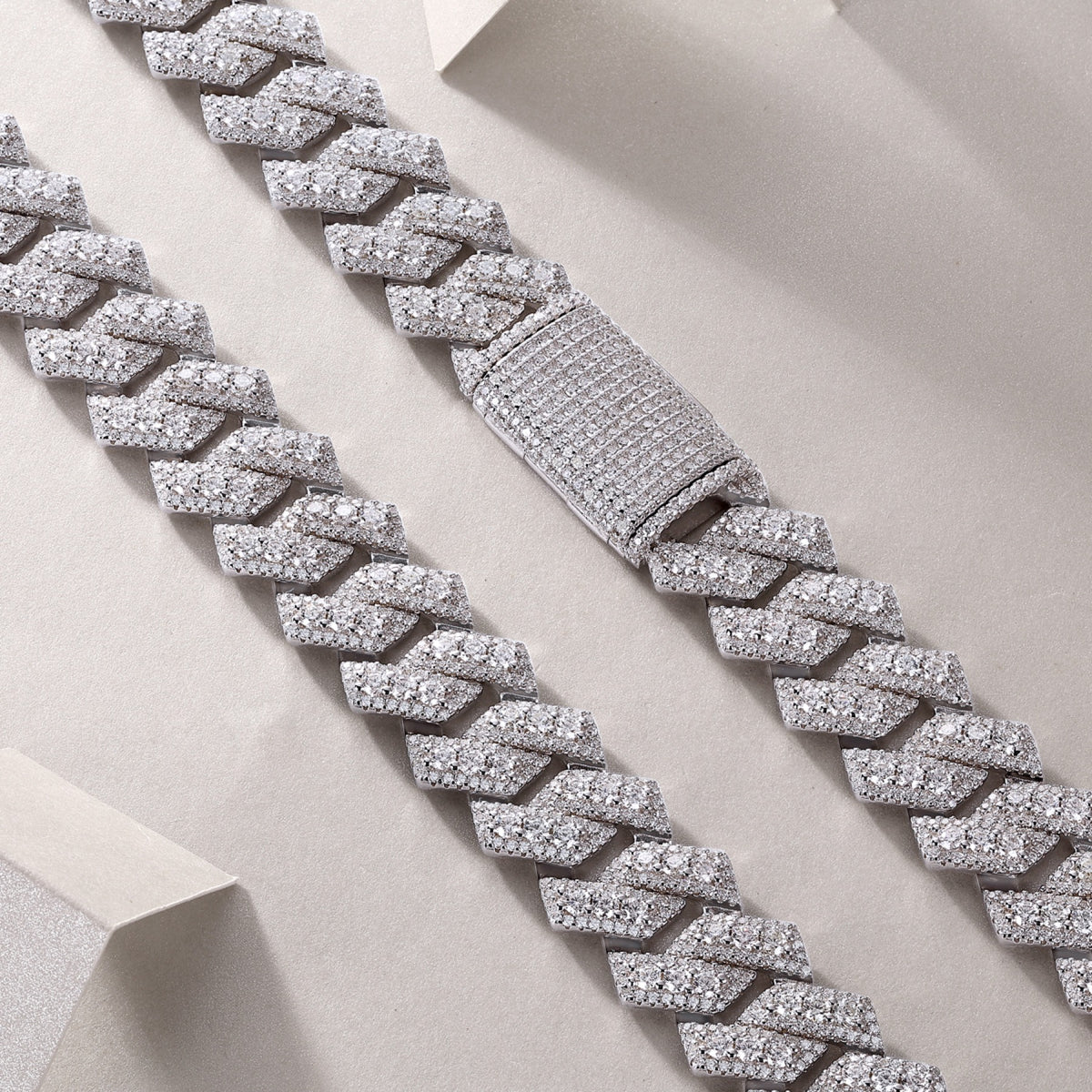 Monarch Moissanite Pavé Prong Cuban Link Chain Necklace in Sterling Silver